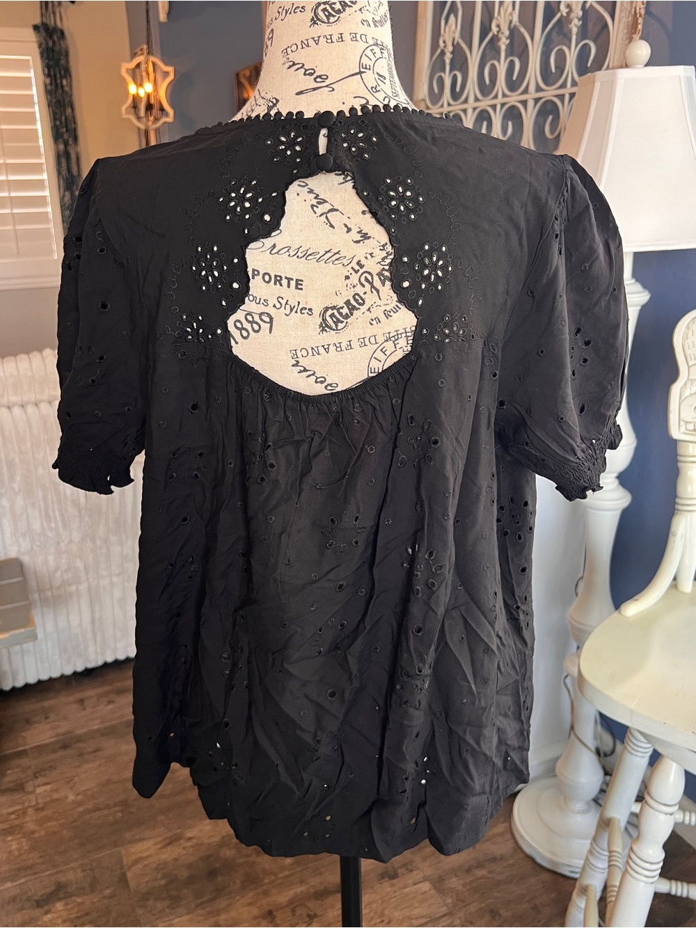 torrid Black Eyelet Scoop Neck Short Sleeve Blouse